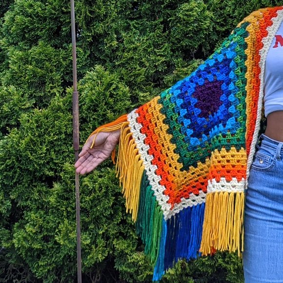 Color Fest Ruana Handmade Crochet by Tribal Bae - Picture 4 of 12